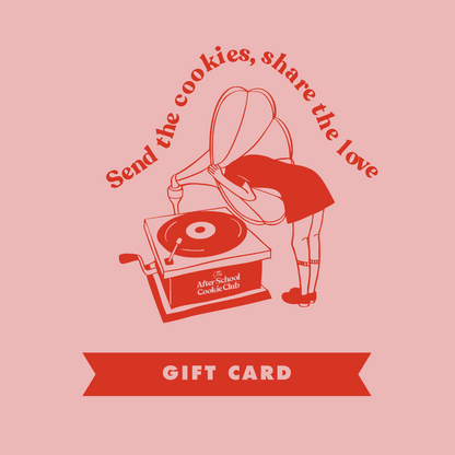 Send the cookies, share the love. Gift Card. Pink backround