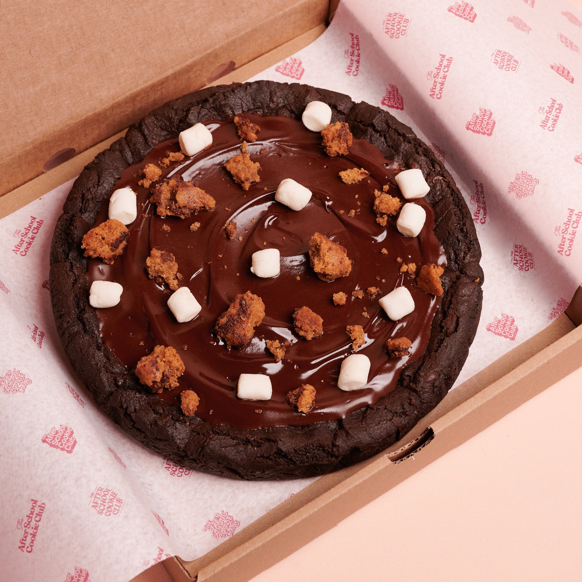 Giant Double chocolate Cookie with marshmallows and cookie crumbles
