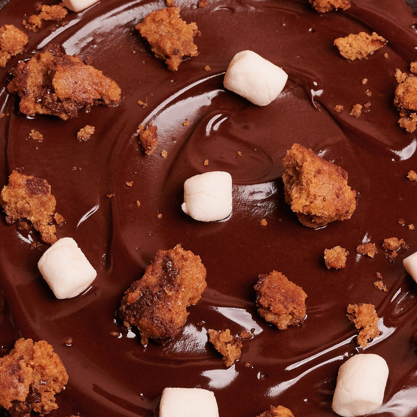 Detail of Giant Double chocolate Cookie with marshmallows and cookie crumbles