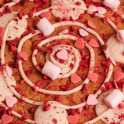 Giant White Chocolate Cookie with marshmallows and heart sprinkles